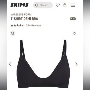 Skims NWT Wireless Form T-Shirt Demi Bra Black 34D